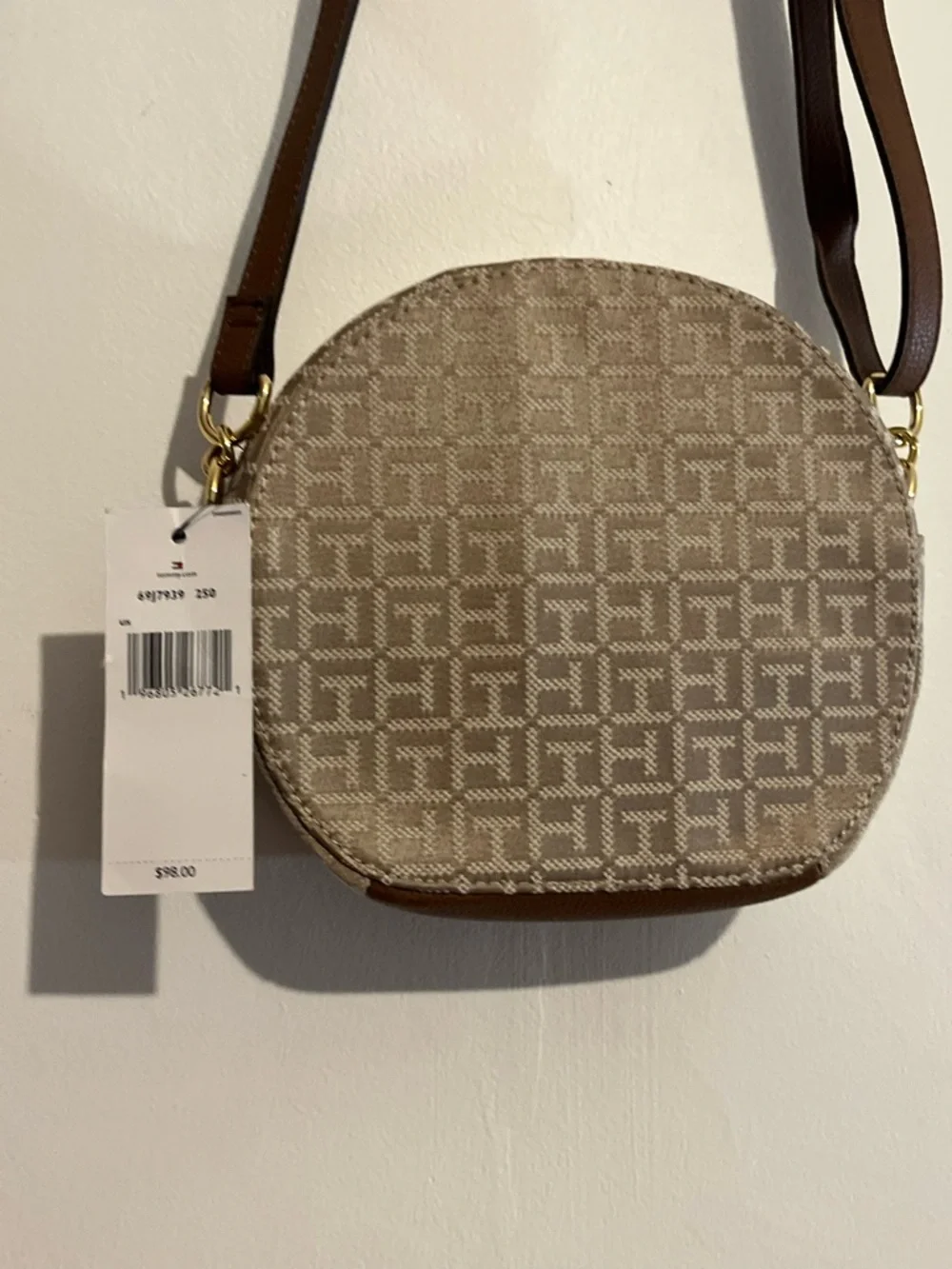Tommy Hilfiger Beige Monogram Round Crossbody with Brown Strap - Picture 3 of 10